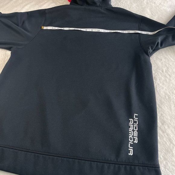 Under Armour Loose Storm Fleece Big Logo Hoodie Mens‎ Size M Black Red Pullover - Picture 9 of 13